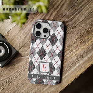Aanpasbaar Grijs Zwart Wit Rood Argyle Patroon iPhone 15 Pro Max Case