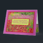 Aanpasbaar Groot Maat Happy 90th Verjaardag/bloeme Kaart<br><div class="desc">Een tuin vol met heldere en vrolijke bloemen siert deze grote maat aanpasbare verjaardagskaart. Getoond als een verjaardagskaart voor een 90e verjaardag (soms zijn grotere kaarten met een grotere afdruk gemakkelijker voor oudere ogen om te lezen), het kan worden aangepast voor andere gelegenheden of leeftijden. Alle tekst is aanpasbaar, evenals...</div>