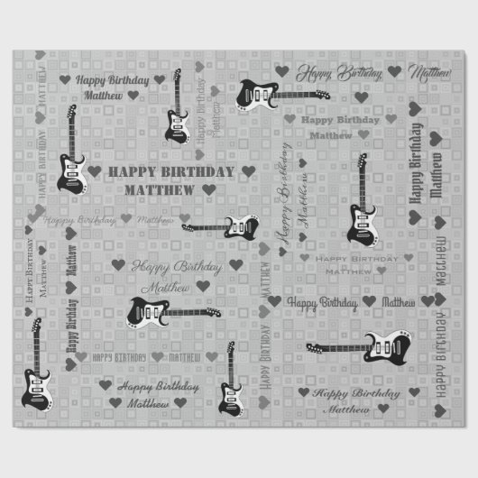 Aanpasbaar Happy Birthday Lichtpatroon Gitaar Cadeaupapier (Vlak)