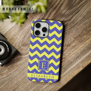 Aanpasbaar helder geel blauw chevron patroon iPhone 15 pro max case