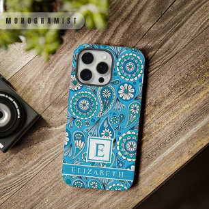 Aanpasbaar Helder Lichtblauw Wit Paisley iPhone 15 Pro Max Case