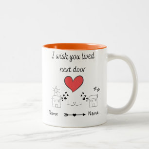 Aanpasbaar Ik wou dat je naast me woonde cadeau Tweekleurige Koffiemok