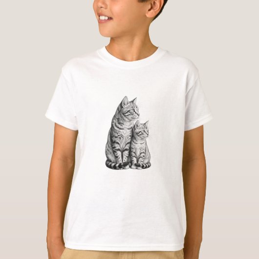 Aanpasbaar katje schets jongens t-shirt (Voorkant)
