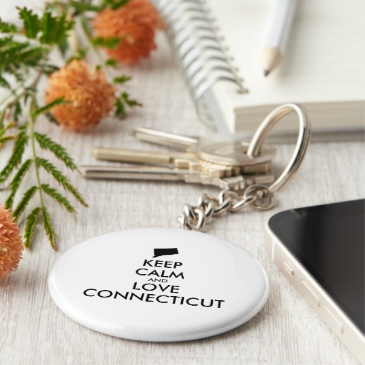 Aanpasbaar KEEP CALM en LIEFDE CONNECTICUT Sleutelhanger (Zijkant)