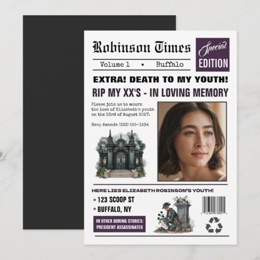 Aanpasbaar Krant Gothic Verjaardagsfeest Kaart (Voorkant / Achterkant)