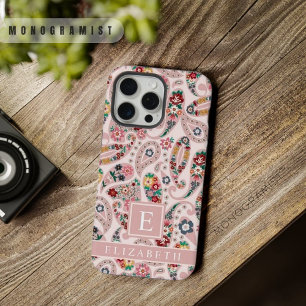 Aanpasbaar Licht Donker Baby Roze Paisley Patroon iPhone 15 Pro Max Case