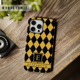 Aanpasbaar Licht Geel Zwart Argyle Patroon iPhone 15 Pro Max Case