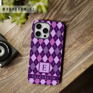 Aanpasbaar Licht Paars Donker Violet Roze Argyle iPhone 15 Pro Max Case