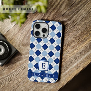 Aanpasbaar Licht Wit Donkerblauw Argyle Patroon iPhone 15 Pro Max Case