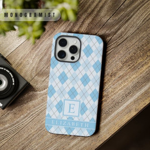 Aanpasbaar Licht Zachte Helderblauwe Argyle Patroo iPhone 15 Pro Max Case