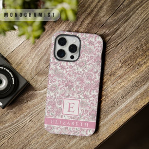 Aanpasbaar Licht Zachte Pastel Roze Witte Paisley  iPhone 15 Pro Max Case