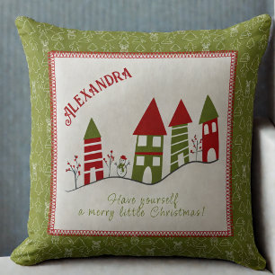 Aanpasbaar liefelijk rood&groen dorpje met Kerstmi Kussen
