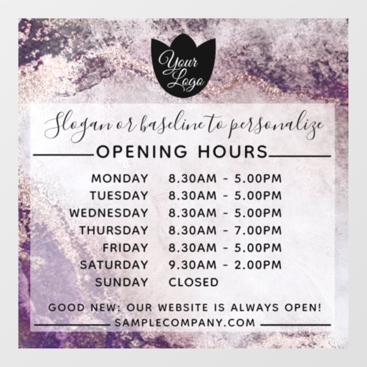 Aanpasbaar Logo En Tekst Bedrijfsopeningsuren Raamsticker (Vel)