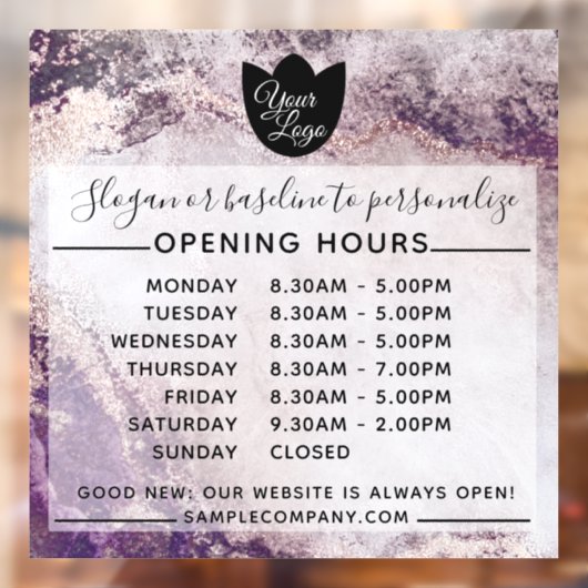 Aanpasbaar Logo En Tekst Bedrijfsopeningsuren Raamsticker (Vel 2)