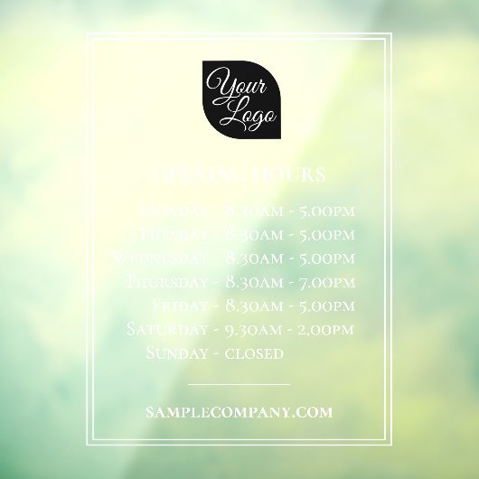 Aanpasbaar logo en tekst openingstijden bedrijf raamsticker (Vel 3)