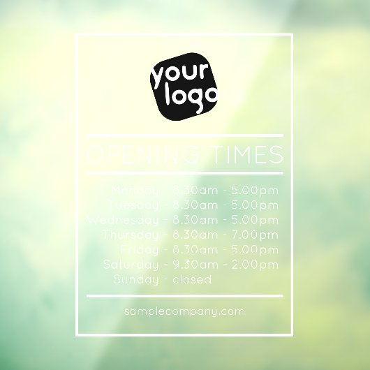 Aanpasbaar logo en tekst openingstijden bedrijf raamsticker (Vel 3)