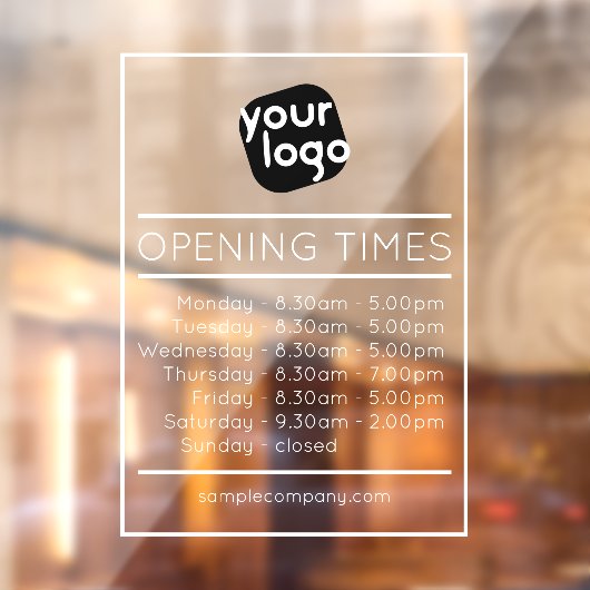 Aanpasbaar logo en tekst openingstijden bedrijf raamsticker (Vel 2)