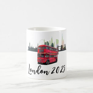 Aanpasbaar London Skyscape Red Bus Souvenir Koffiemok