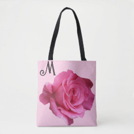 Aanpasbaar M monogram  roze rose bloemen Tote Bag