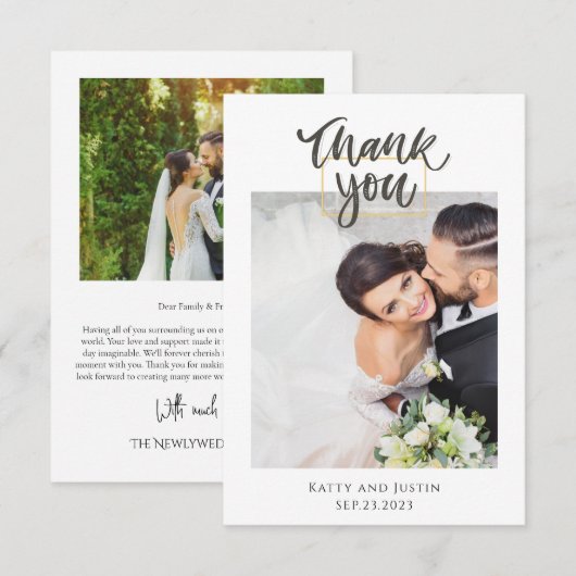 Aanpasbaar minimalistisch script hart trouwfoto bedankkaart (Voorkant / Achterkant)