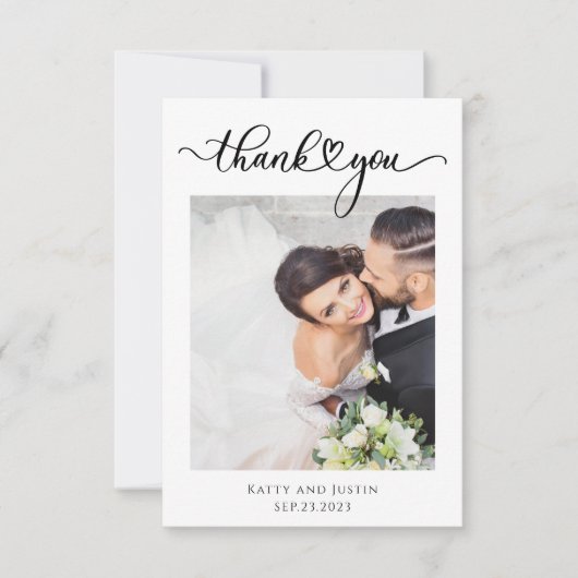 Aanpasbaar Minimalistisch Script Hart Trouwfoto Bedankkaart (Voorkant)