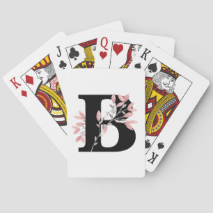 Aanpasbaar Monogram Enkele Letter met Roze Bloemen Pokerkaarten