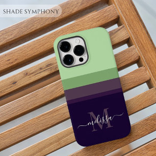 Aanpasbaar monogram met leuke streep kleurblok iPhone 14 pro max hoesje