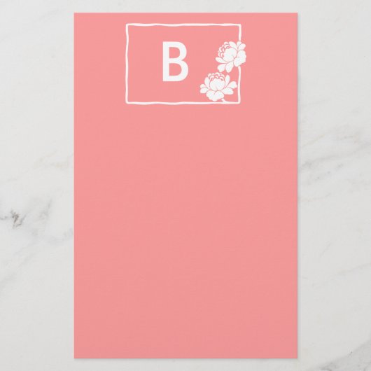 Aanpasbaar monogram met witte bloem briefpapier (Voorkant)