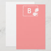 Aanpasbaar monogram met witte bloem briefpapier (Voorkant / Achterkant)