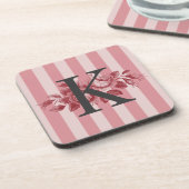 Aanpasbaar Monogram Roze Strepen Koolrozen Bier Onderzetter (Linkerzijde)