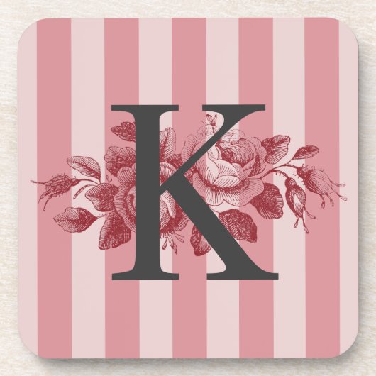 Aanpasbaar Monogram Roze Strepen Koolrozen Bier Onderzetter (Voorkant)