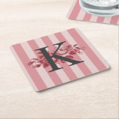 Aanpasbaar Monogram Roze Strepen Koolrozen Kartonnen Onderzetters (Schuin)