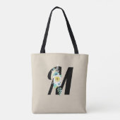 Aanpasbaar monogram wit en aqua bloemenspray tote bag (Achterkant)