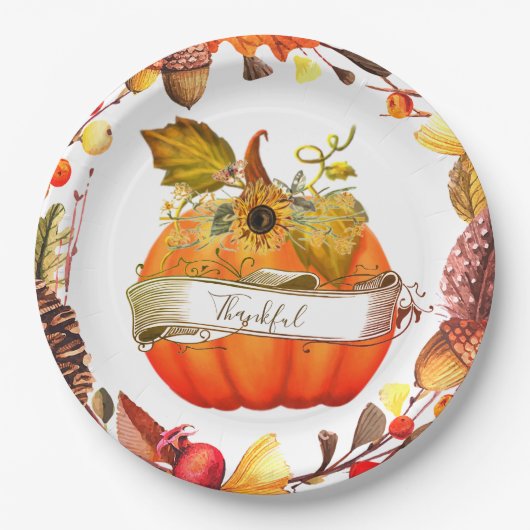 Aanpasbaar najaar pompoen papieren bordje (Voorkant)