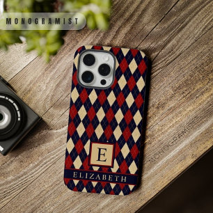 Aanpasbaar Navyblauw Rood Geel Argyle Patroon iPhone 15 Pro Max Case