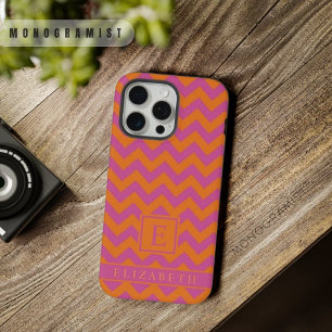 Aanpasbaar Oranje Roze Chevron Patroon iPhone 15 Pro Max Case