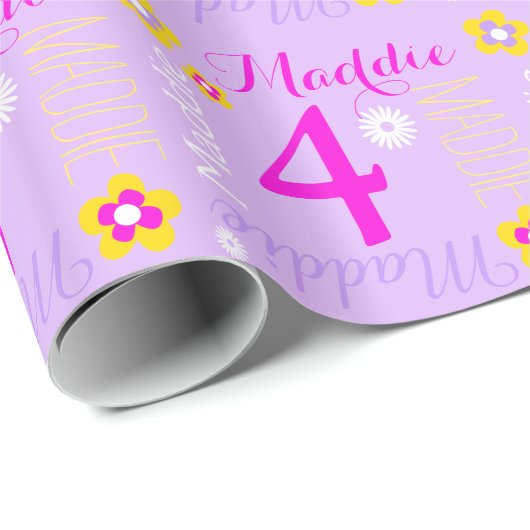 Aanpasbaar paars roze leeftijd 4e verjaardag cadeaupapier (Rol Hoek)