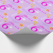 Aanpasbaar paars roze leeftijd 6 jaar cadeaupapier (Hoek)