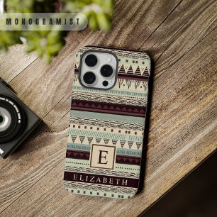 Aanpasbaar Pastel Roze Donkerbruin Azteeks Patroon iPhone 15 Pro Max Case