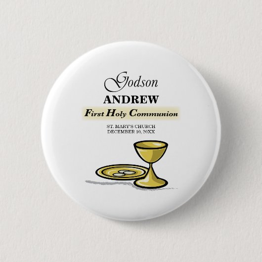 Aanpasbaar, peetzoon Eerste Communie Kelk Ronde Button 5,7 Cm (Voorkant)