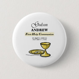 Aanpasbaar, peetzoon Eerste Communie Kelk Ronde Button 5,7 Cm