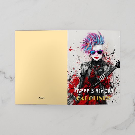 Aanpasbaar Punk Meisje Gitarist Art Inspirerend Folie Wenskaart (Buiten Laag)