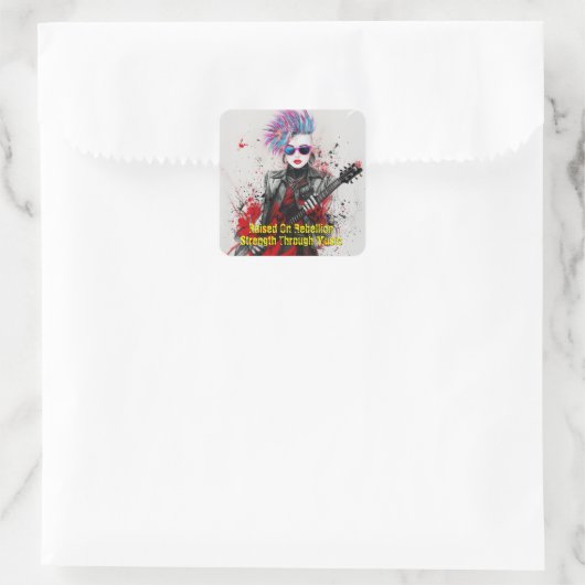 Aanpasbaar Punk Meisje Gitarist Art Inspirerend Vierkante Sticker (Tas)