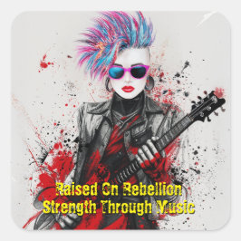 Aanpasbaar Punk Meisje Gitarist Art Inspirerend Vierkante Sticker