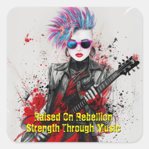 Aanpasbaar Punk Meisje Gitarist Art Inspirerend Vierkante Sticker
