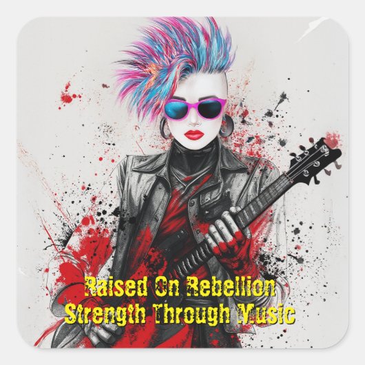 Aanpasbaar Punk Meisje Gitarist Art Inspirerend Vierkante Sticker (Voorkant)