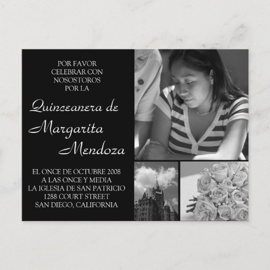 Aanpasbaar Quinceanera Invitacion Tarjeta Uitnodiging Briefkaart (Voorkant)