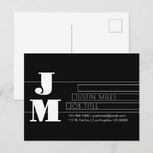 Aanpasbaar retro-modern zwart-wit monogram briefkaart