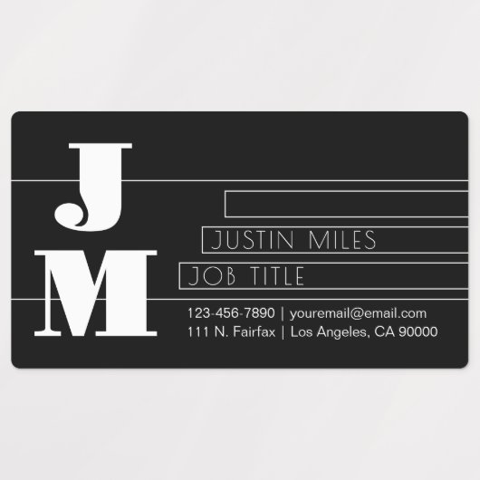 Aanpasbaar retro-modern zwart-wit monogram labels (Design 3)