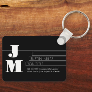 Aanpasbaar retro-modern zwart-wit monogram sleutelhanger